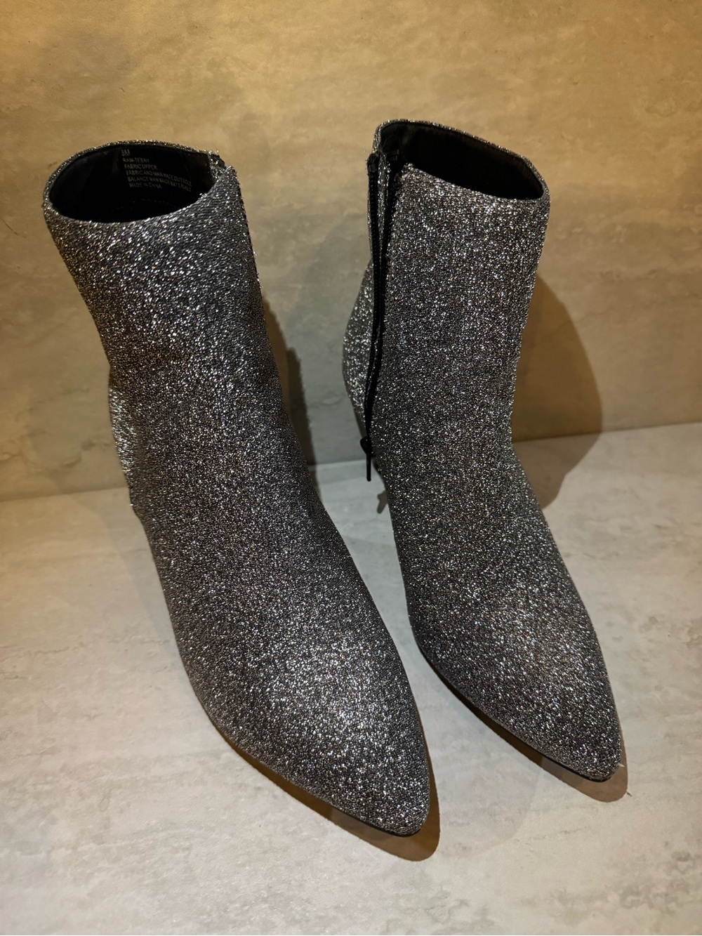 Sparkle Pointed Toe Ankle Boots - Silver